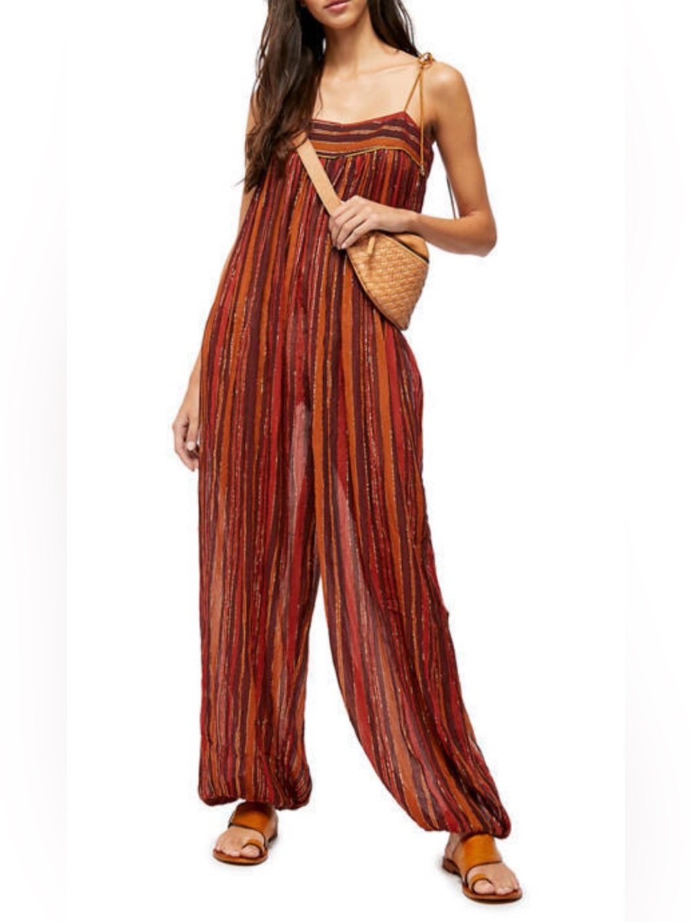 FREE PEOPLE - Harem Lurex sheer jumpsuit 
NWT Size Large